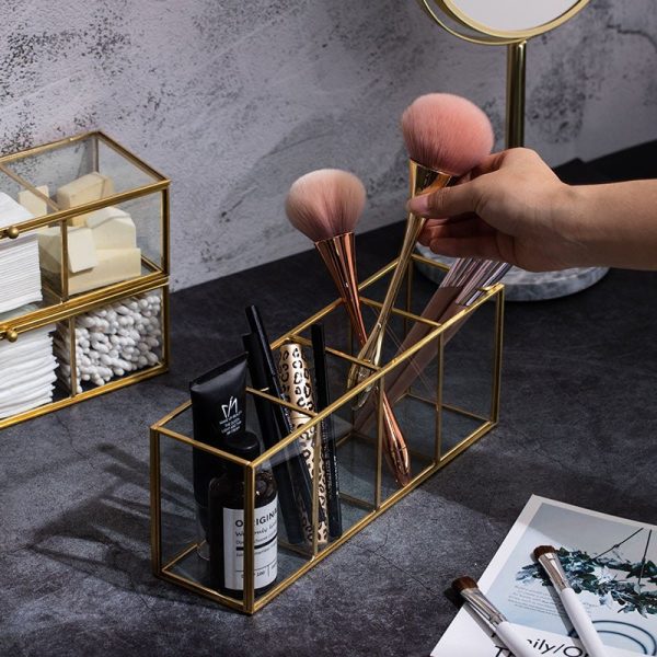 Organisateur de Bureau en Verre - Range Maquillage