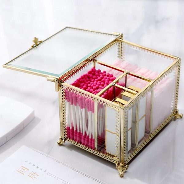 Rangement Maquillage Acrylique Transparent Pour Coton Tige Et Coton