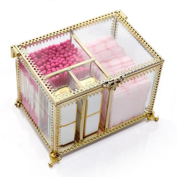 rangement maquillage acrylique transparent pour coton tige et coton